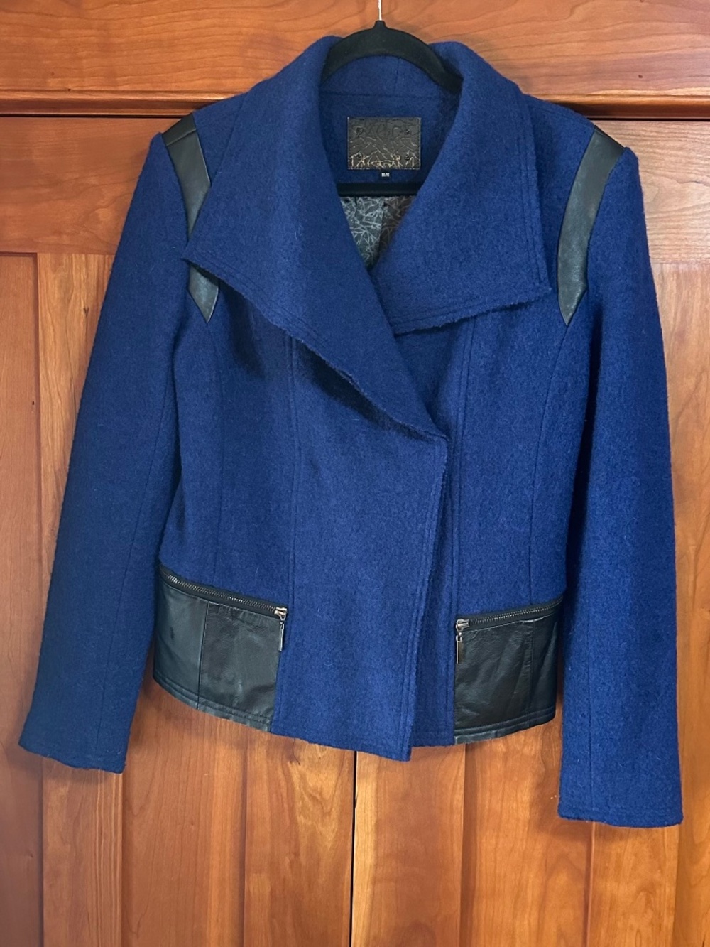 Blue Wool & Leather Jacket with pockets Size Medium